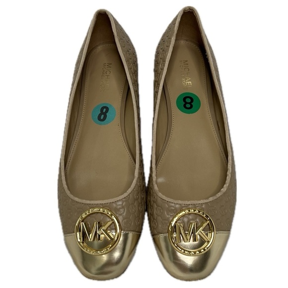 Michael Kors Ballet Flats MK Logo Embossed Gold Tan Beige 8M Luxe Neutral - Picture 10 of 17